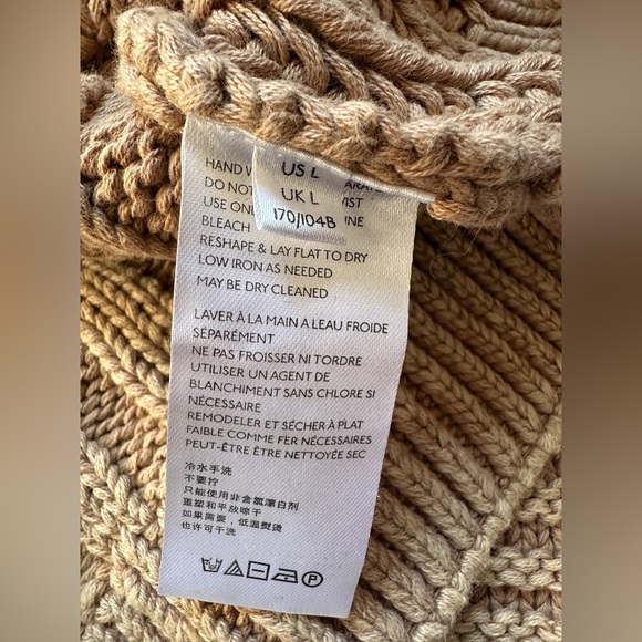 Free People Balloon-Arm Nude Sweater Women Sz Large Heavyweight  chunky rib knit - Picture 5 of 10